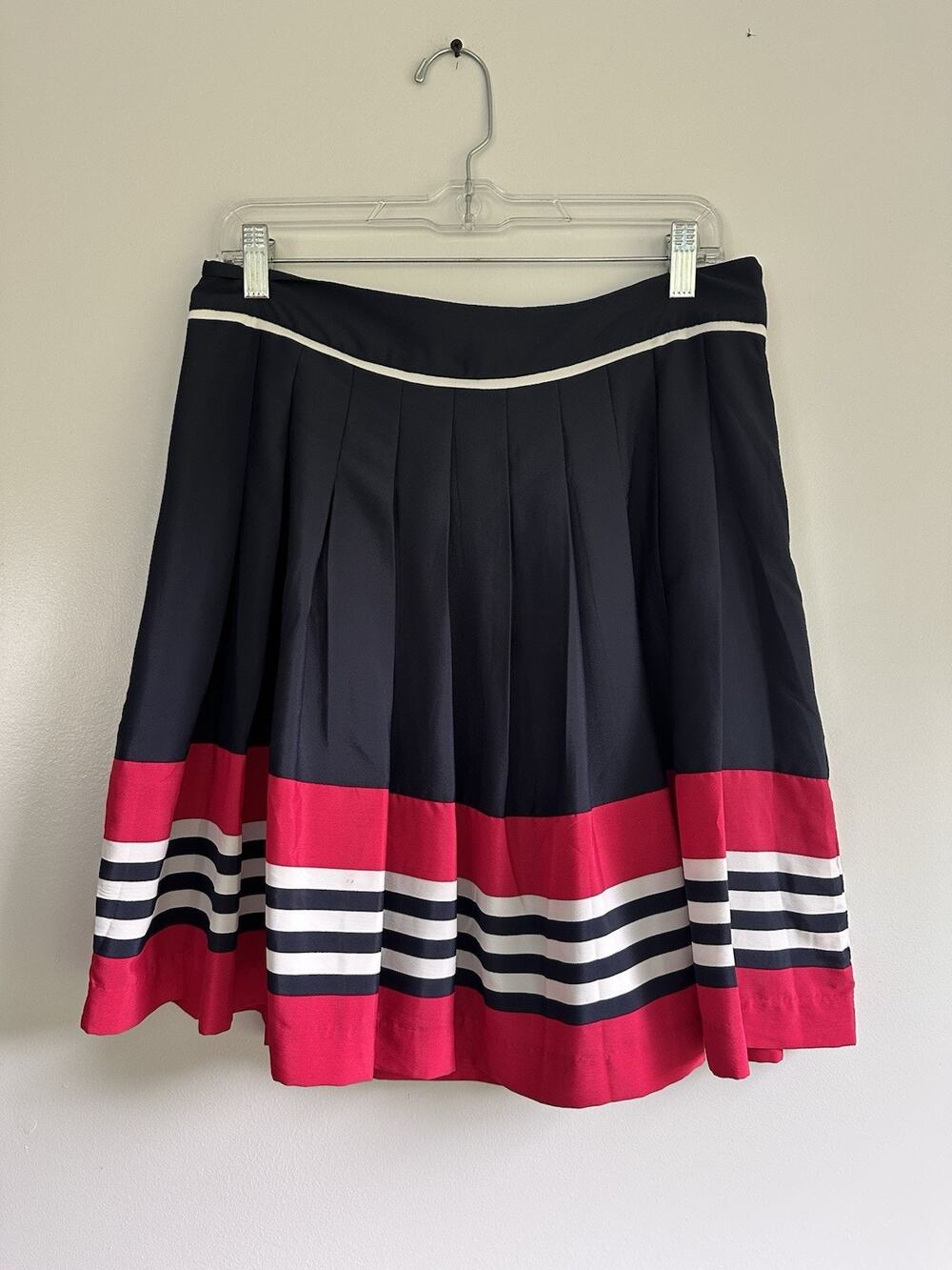 Tommy Hilfiger Size 8 Navy Blue Pink Nautical Pleated Full A Line Skirt Preppy